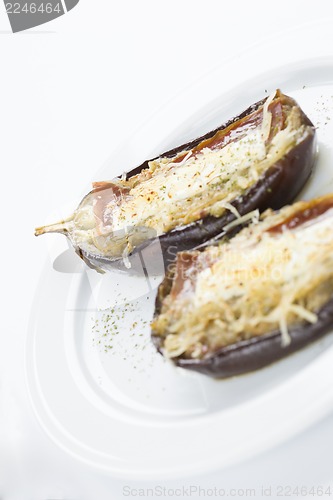 Image of filled eggplant vegetal food