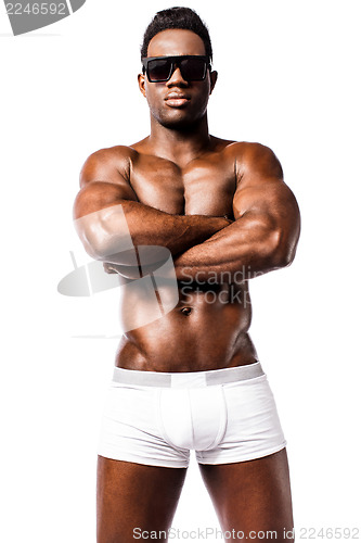 Image of Shirtless strong man with crossed arms