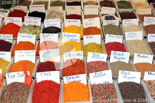 Image of variety of spices on turkish market