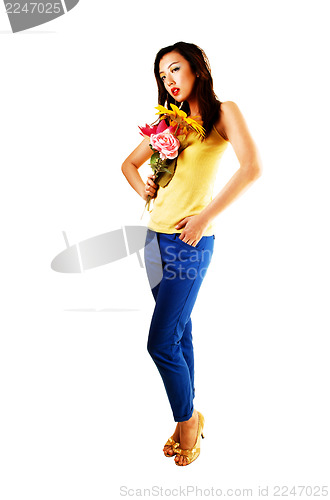 Image of Chinese girl with flowers.