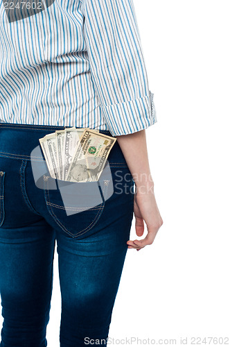 Image of Girl carrying dollars in back pocket