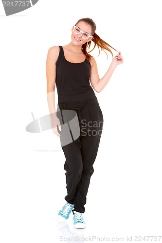 Image of Fitness woman in black sports clothes
