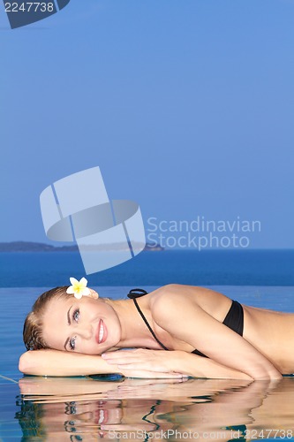 Image of Smiling Woman Reflected In Pool