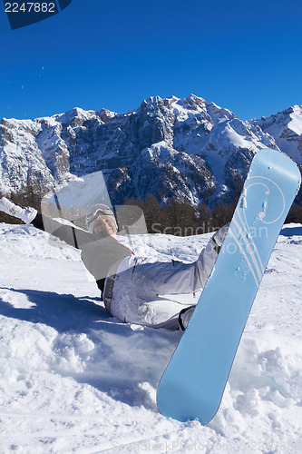 Image of Female Snowboarder in Dolomites