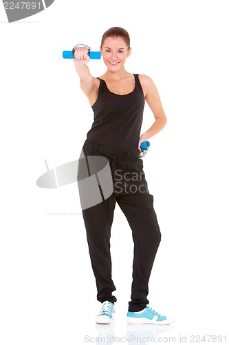 Image of Fitness woman working out with free weights