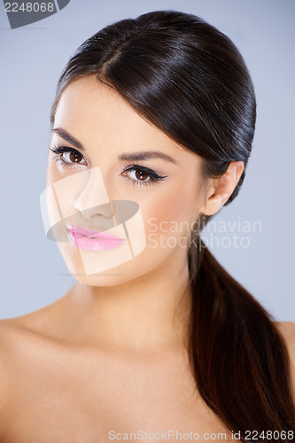 Image of Sweet young girl with pink lipstick