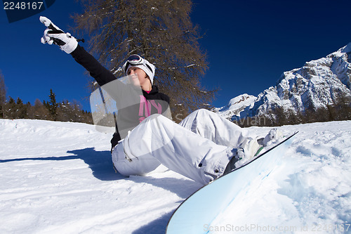 Image of Female Snowboarder in Dolomites