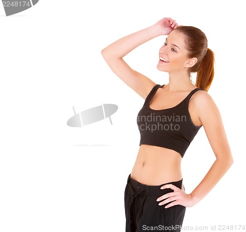 Image of Fitness woman in black sports clothes