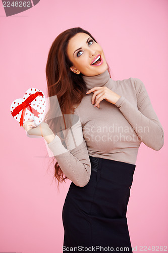 Image of Romantic woman with a Valentine gift