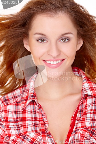 Image of Lovely young woman in casual clothing