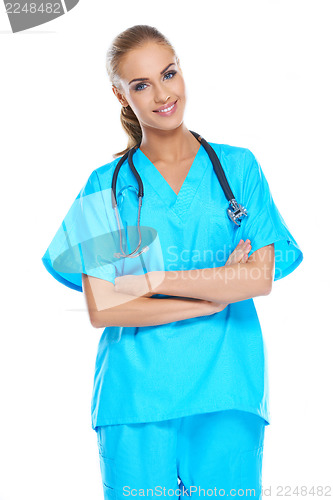 Image of Young doctor holding her stethoscope around her neck