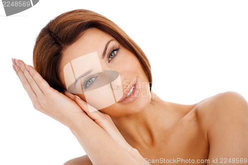 Image of Beautiful woman giving the gesture for sleep