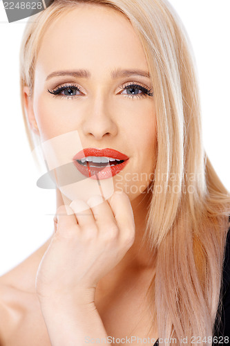 Image of Close up of cute blond sexy woman