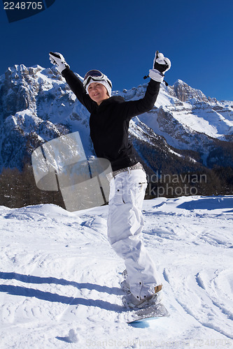 Image of Female Snowboarder in Dolomites