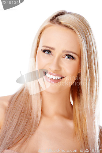 Image of Cute smiling blonde on white