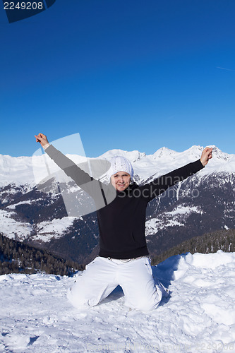 Image of Female Snowboarder in Dolomites