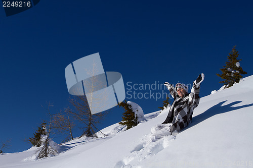 Image of Female Snowboarder in Dolomites