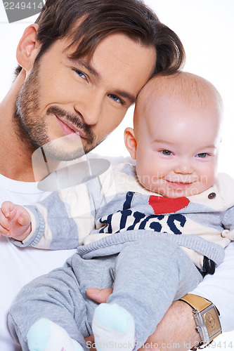 Image of Closeup portait of a father and baby