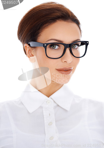 Image of Portrait of beautiful woman in glasses