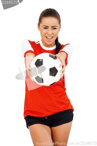 Image of Happy girl with soccer ball