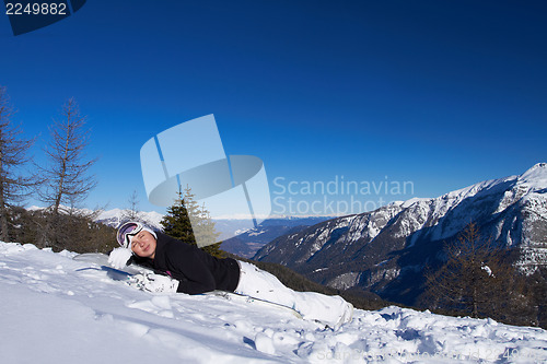 Image of Female Snowboarder in Dolomites