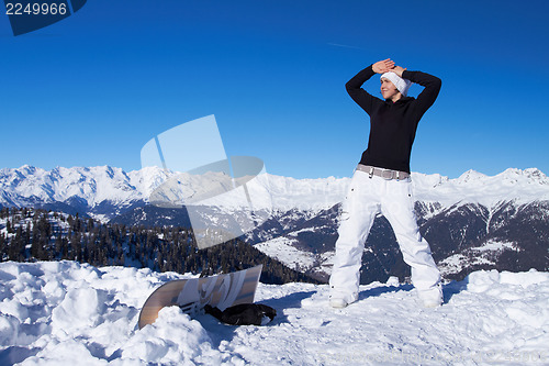 Image of Female Snowboarder in Dolomites