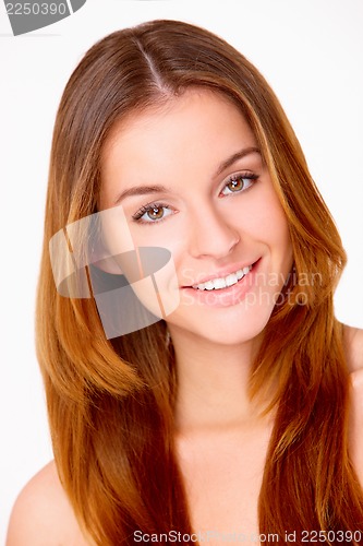Image of Beautiful young woman on white