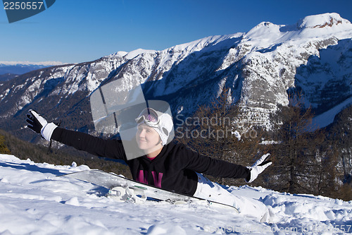 Image of Female Snowboarder in Dolomites