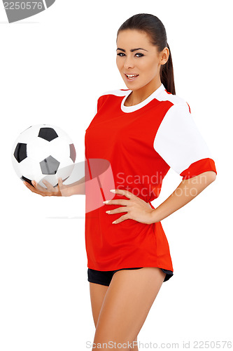 Image of Female soccer player on white