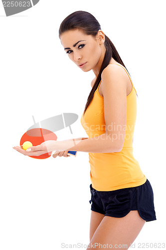 Image of Female tabne tennis player ready to serve