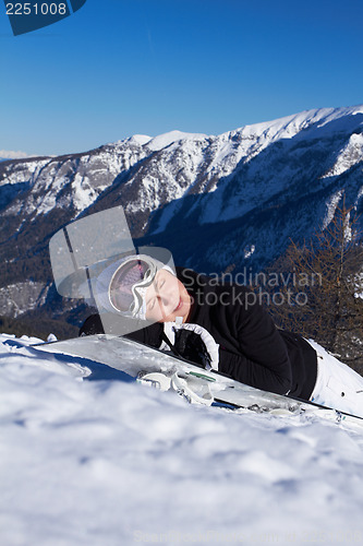 Image of Female Snowboarder in Dolomites