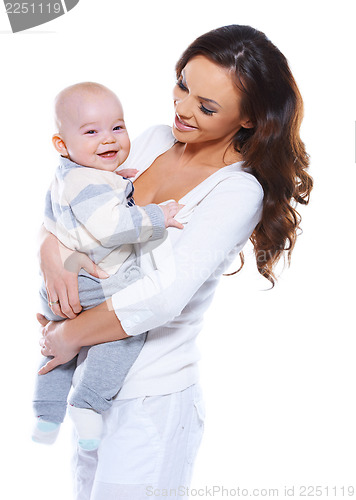 Image of Young mother with a happy baby