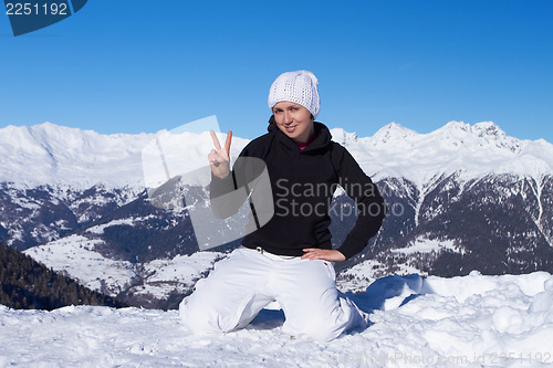 Image of Female Snowboarder in Dolomites
