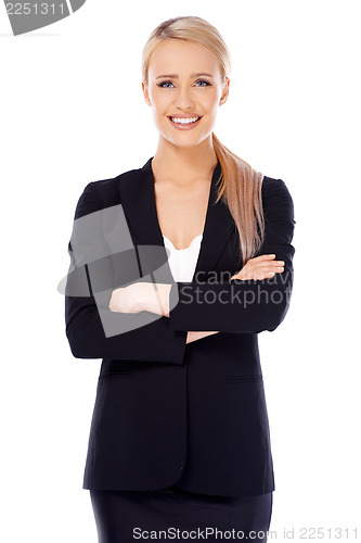 Image of Smiling blond business woman on white