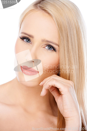 Image of Cute blond woman portrait over white