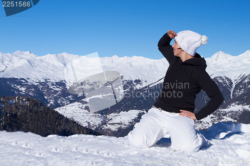 Image of Female Snowboarder in Dolomites