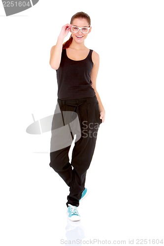 Image of Fitness woman in black sports clothes