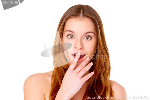 Image of Beautiful young woman on white