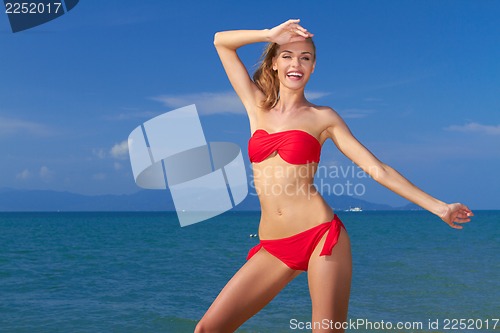 Image of Laughing woman on summer vacation