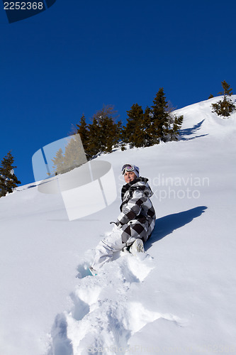 Image of Female Snowboarder in Dolomites