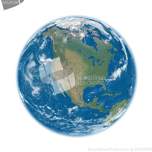 Image of North America on blue Earth