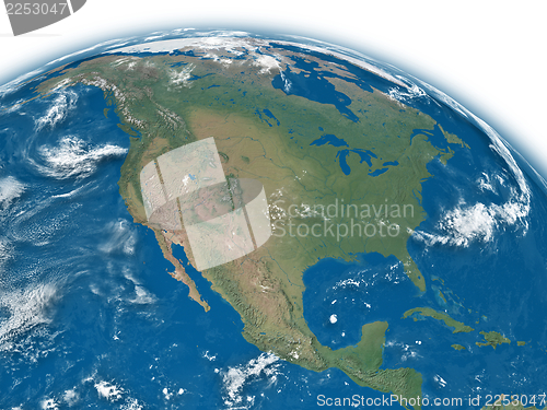 Image of North America on blue Earth