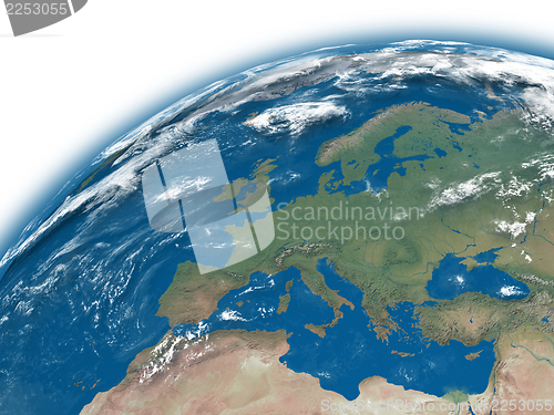 Image of Europe on blue Earth