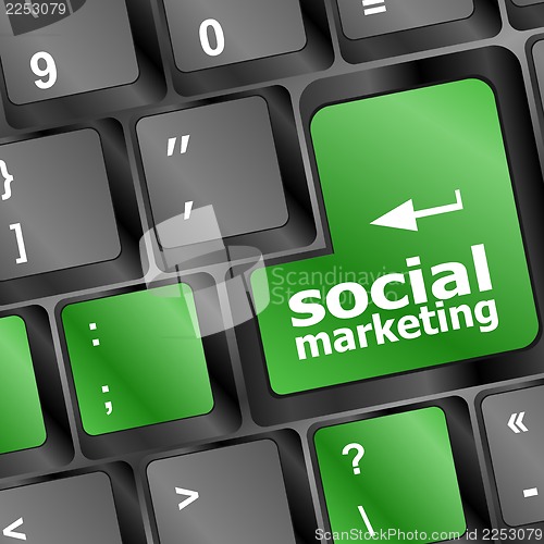 Image of social marketing or internet marketing concepts, with message on enter key of keyboard