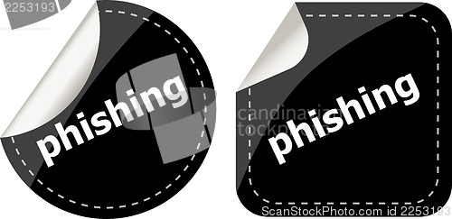 Image of phishing word with lock on black stickers set