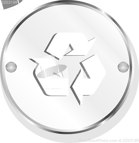 Image of recycle symbol on metal button icon