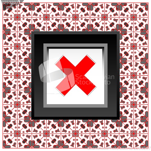 Image of Tick symbol on red folded sticker background design