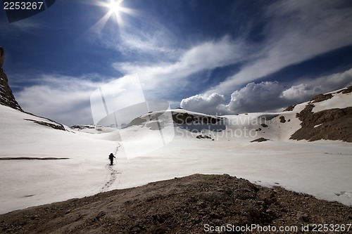 Image of Hiker on snow plateau