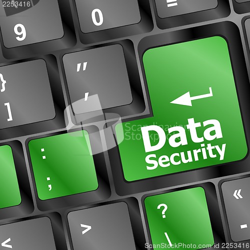 Image of data security word green keyboard button