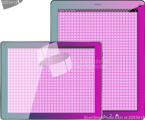 Image of Realistic concept of tablet pc pink textile blank screen